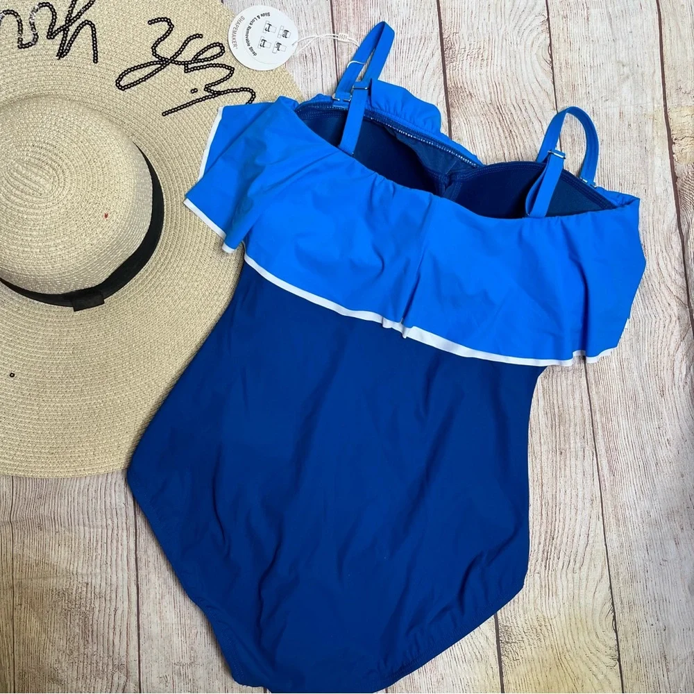 Coco Reef Cadet Paradiso Gate Ruffle Bandeau One Piece Swimsuit Size 12/36C - Picture 7 of 9